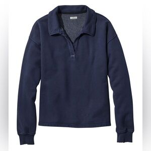 New LL Bean Sunwashed Sweats Splitneck Polo Navy XS